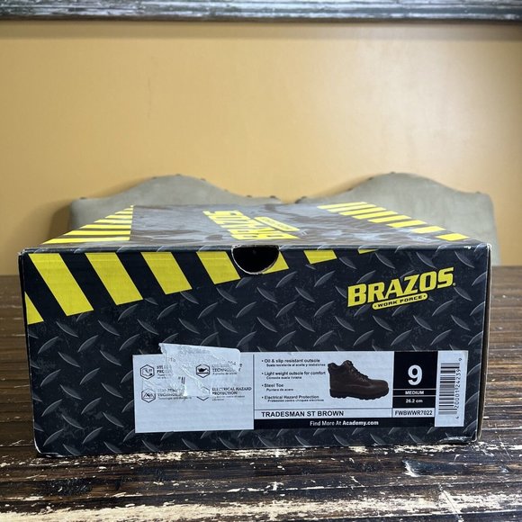 NEW Men's Brown Brazos Tradesman ST Brown Steel Toe Boots Size 9 - Picture 7 of 7